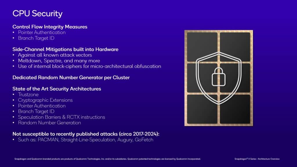 snapdragon x series oryon cpu core cpu security