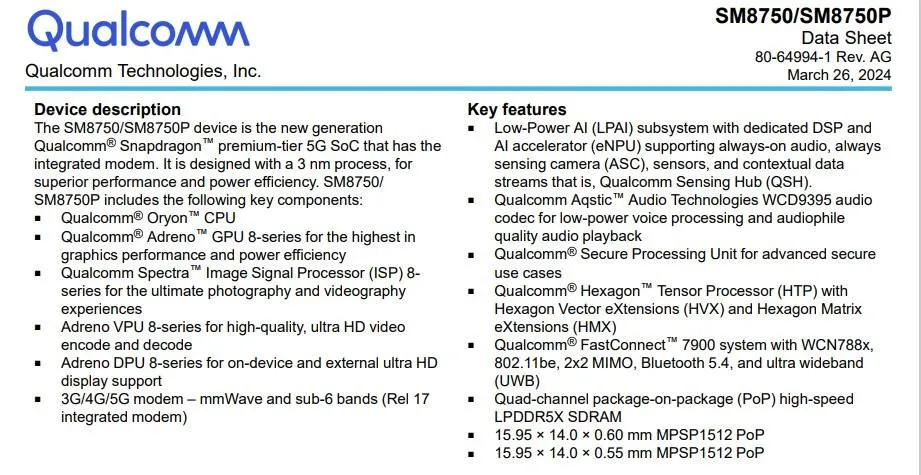 Snapdragon 8 Gen 4 datasheet 1