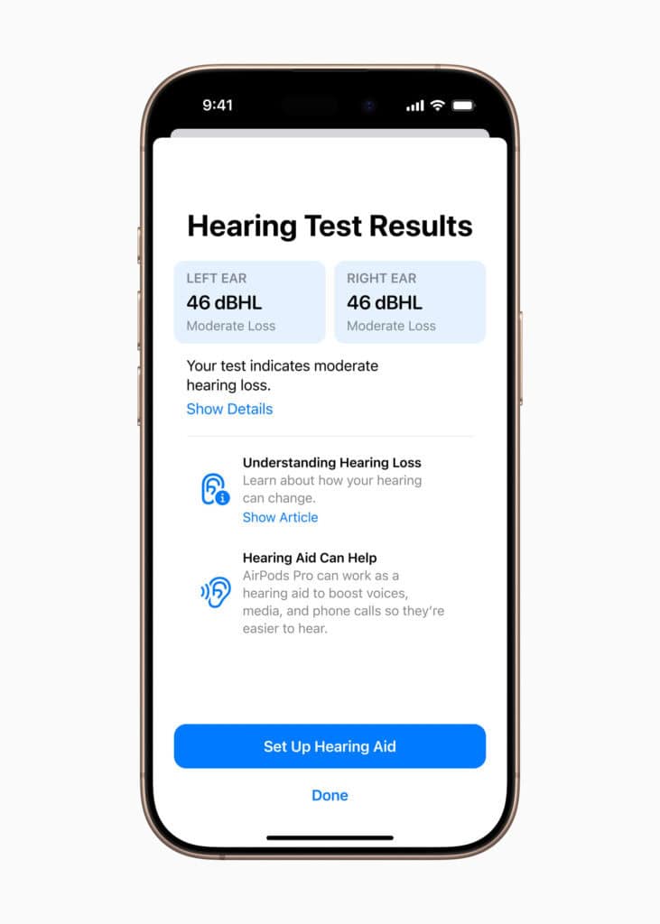 Apple health Hearing Test results 240909