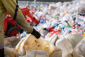 Workers are sorting plastic waste in the garbage factory