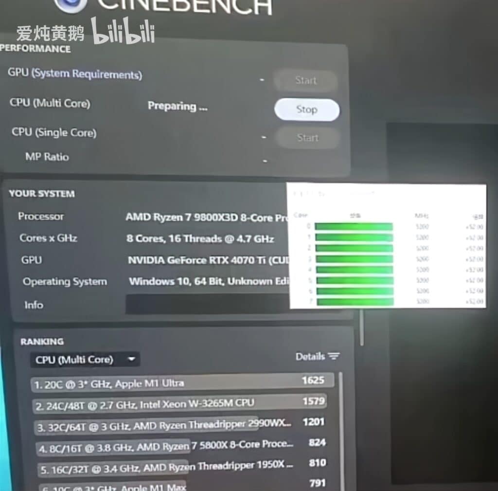 AMD Ryzen 7 9800X3D 3D V Cache CPU Clock Speeds