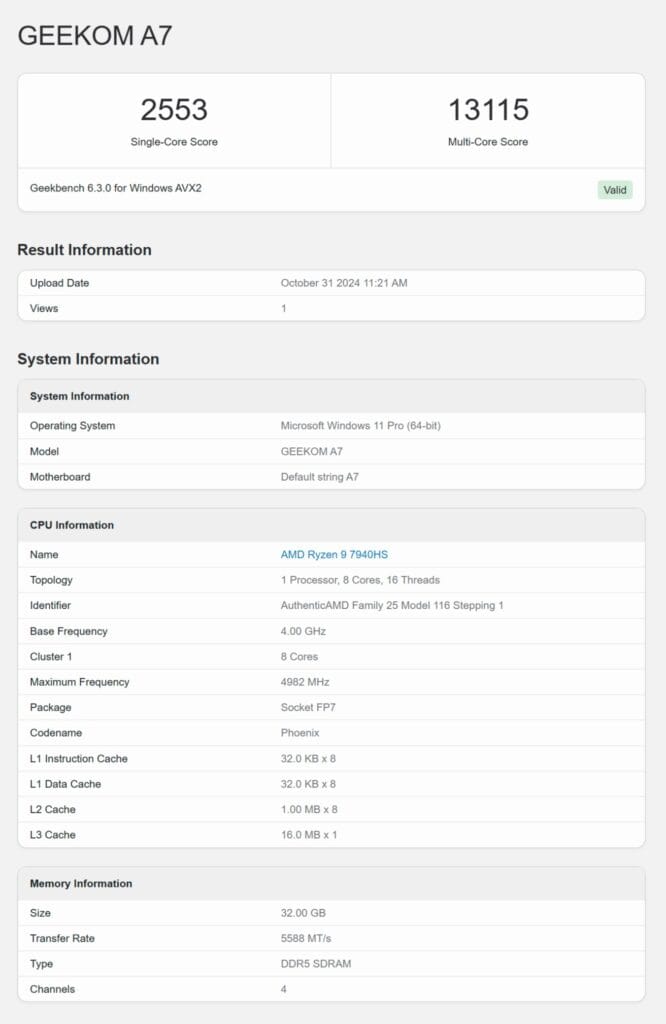 geekom a7 geekbench cpu 1