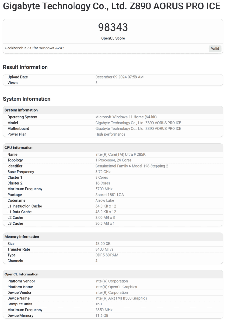 ARC B580 OPENCL