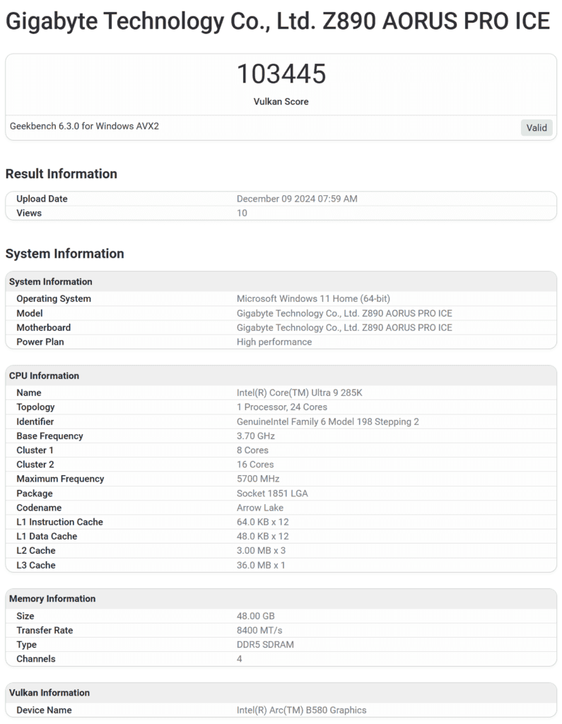 ARC B580 VULKAN