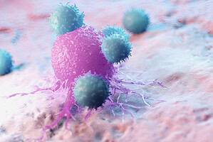 3d rendered medically accurate illustration of leukocytes attacking a cancer cell