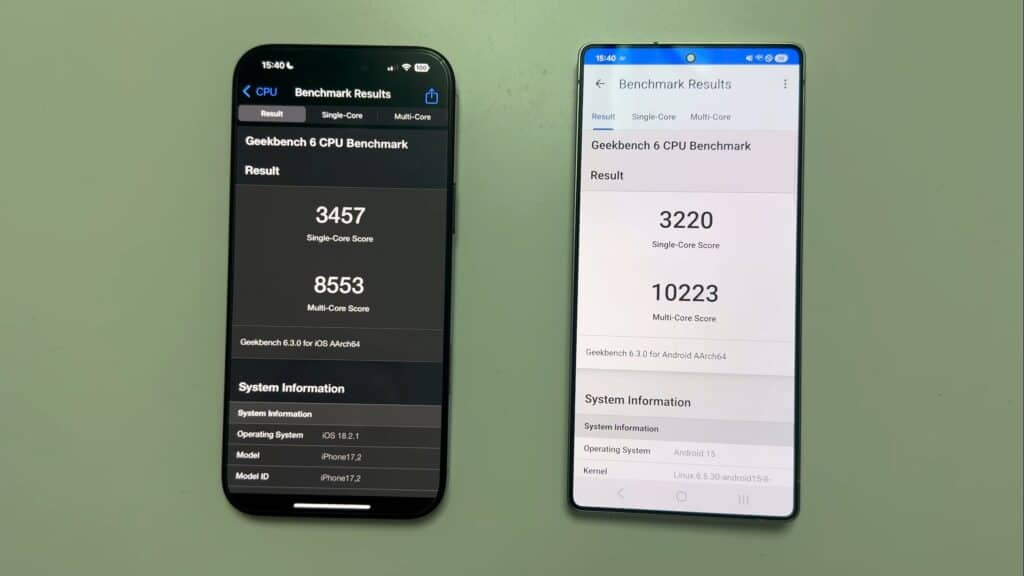 geekbench iphone16promax galaxy s25 ultra