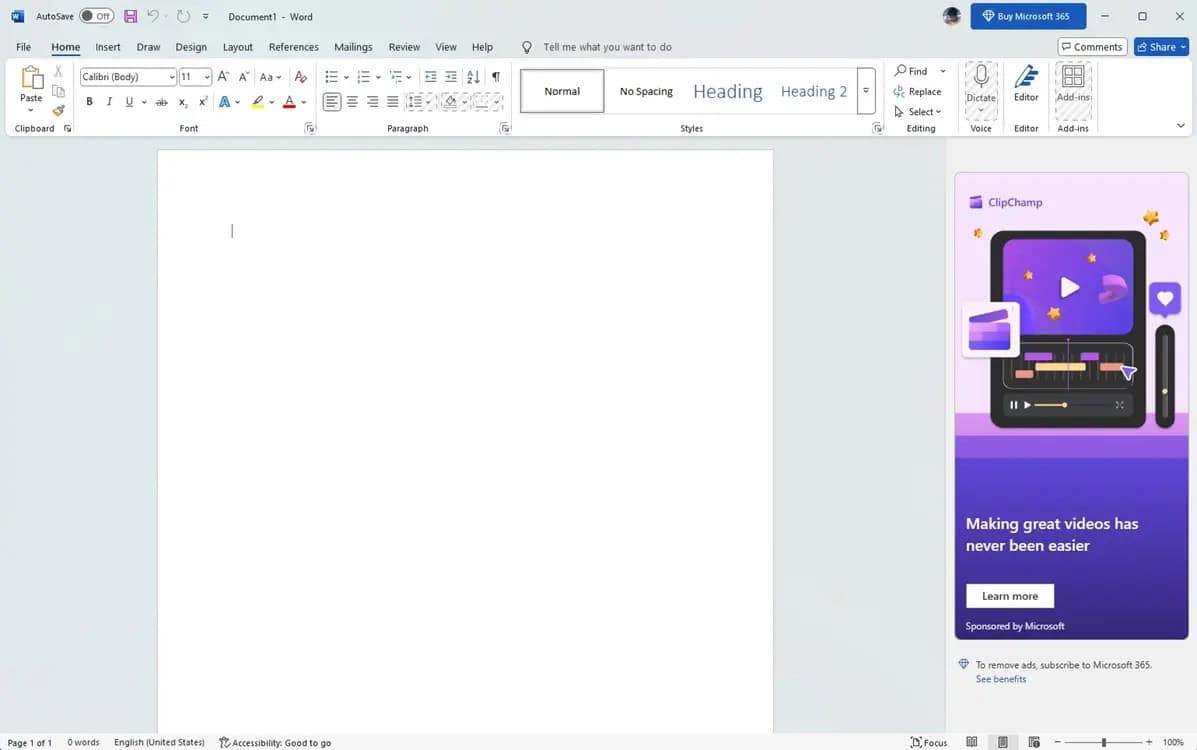 ad supported free microsoft office user interface