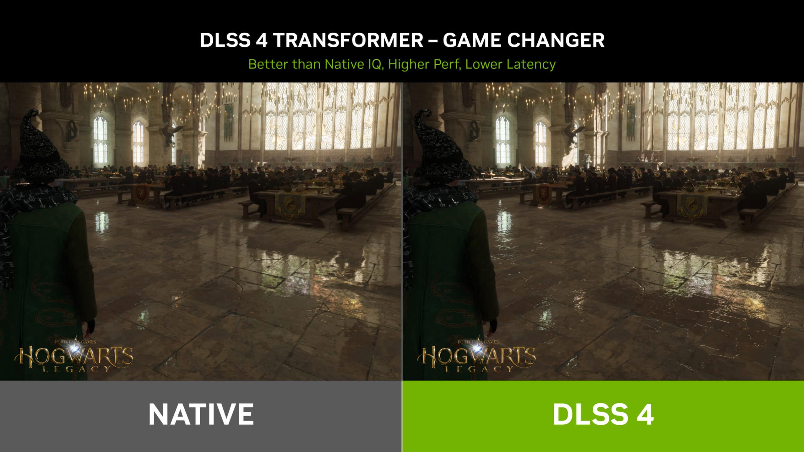 geforce rtx 5060 family dlss 4 super resolution ray reconstruction transformer ai model comparison hogwarts legacy