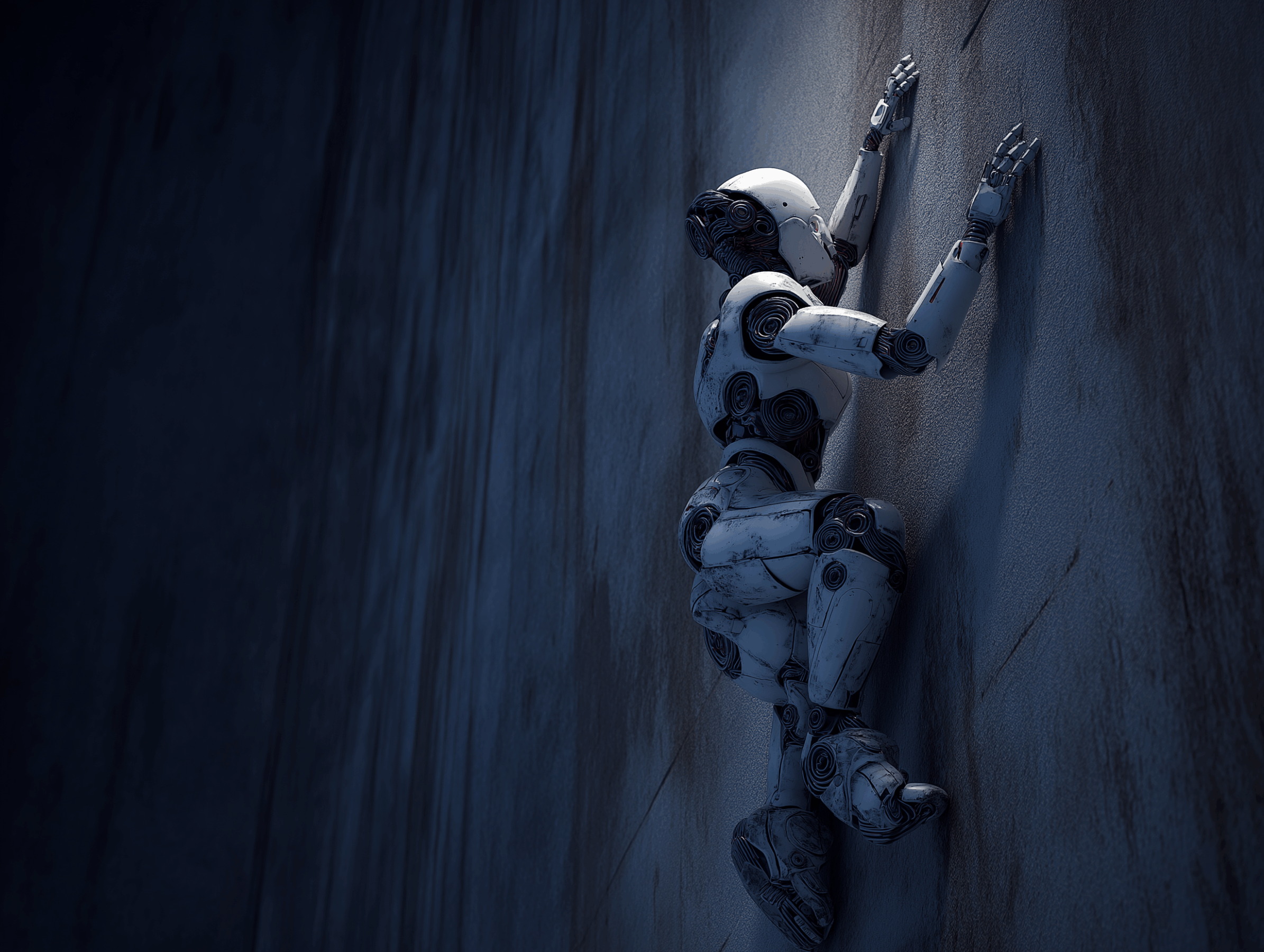 AI robot failing to climb a high wall